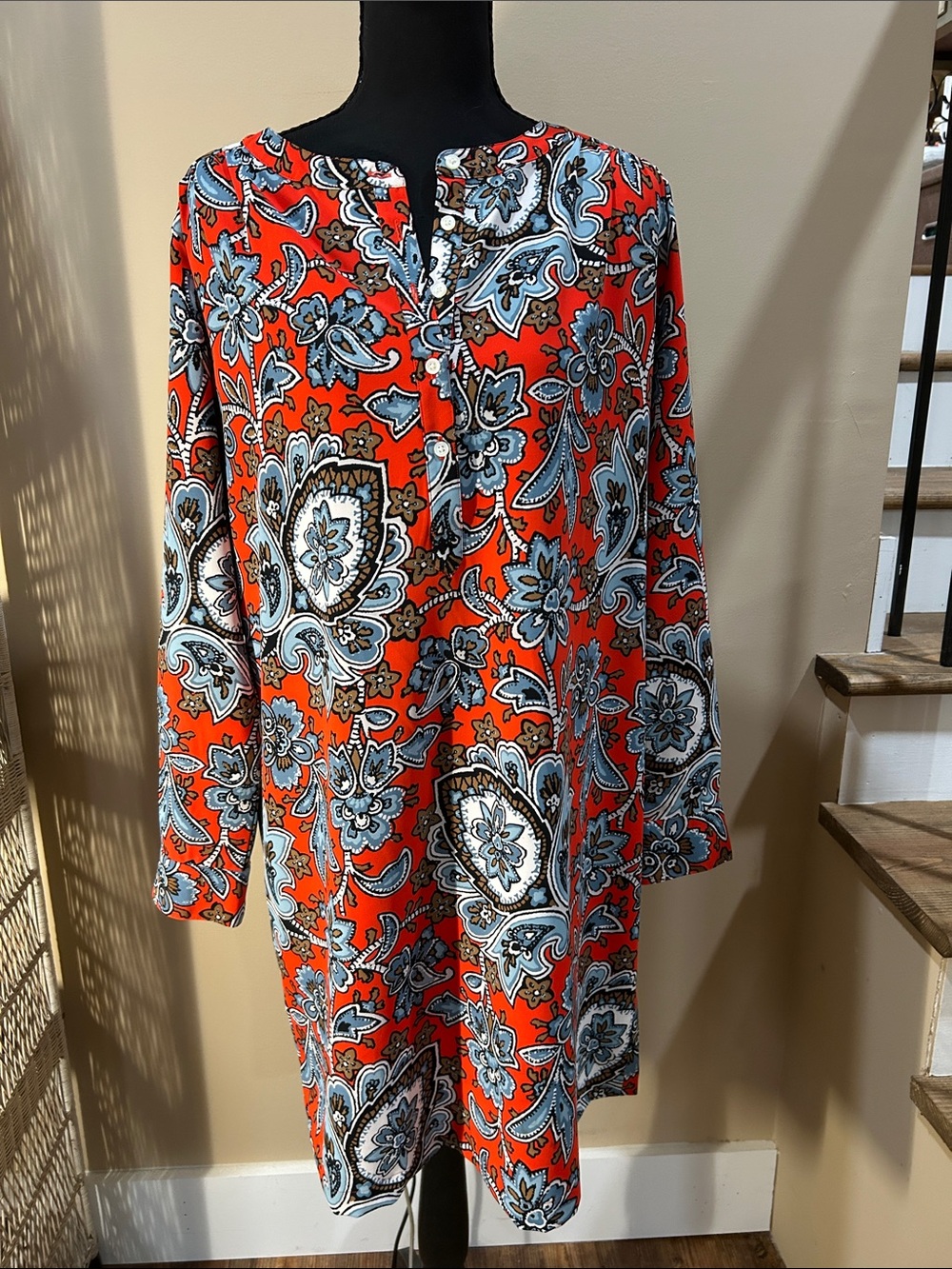 LOFT ladies Small Red Paisley Button-Front Dress